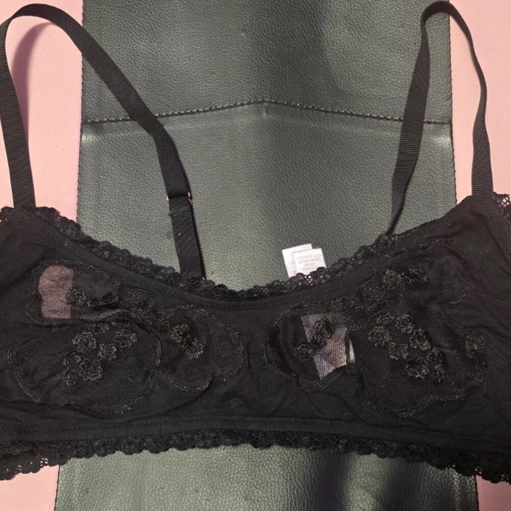 Savage X Fenty A Peek Behind the Lace Bralette - Black Caviar -  Size: L